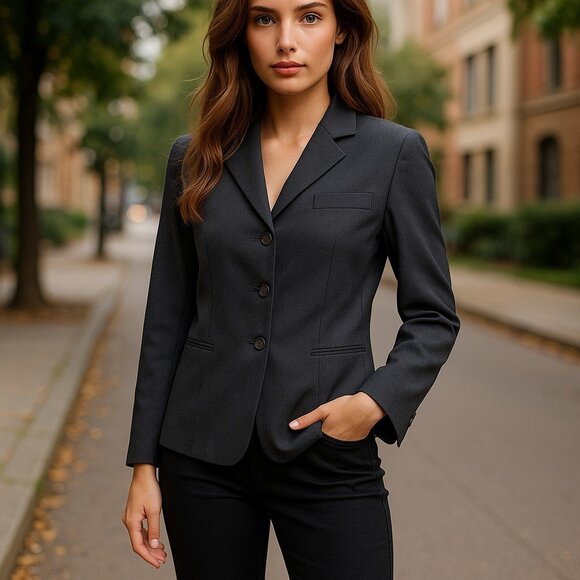 ARMANI COLLEZIONI Black Pinstriped Wool Blazer 8 Suit Jacket VINTAGE LUXURY - Picture 1 of 15
